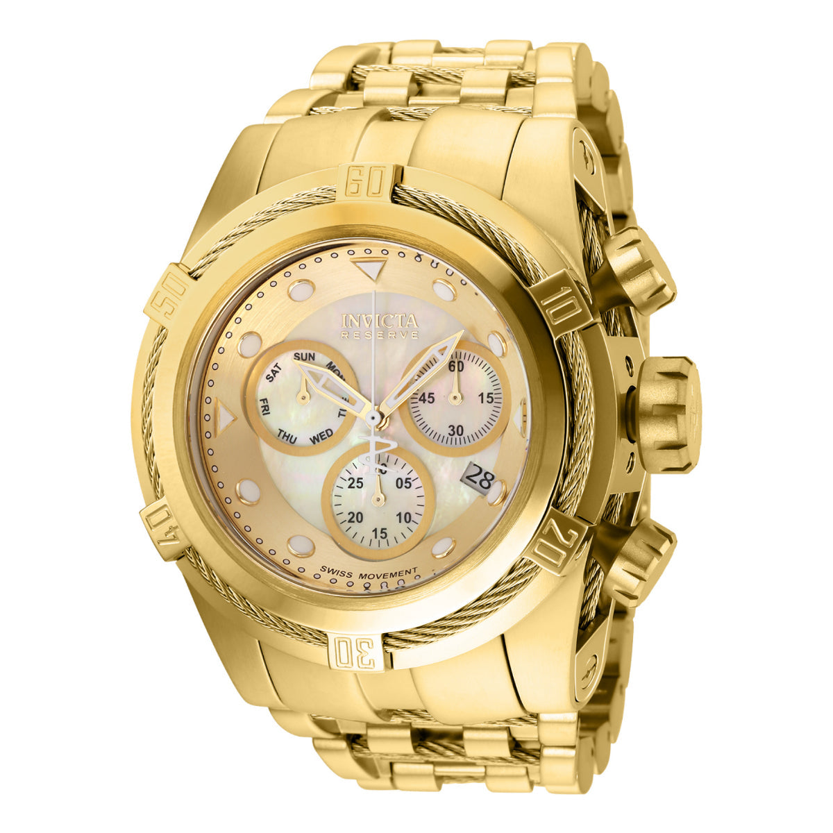 Invicta Reserve Bolt Zeus Swiss Ronda Z60 Caliber Men's Watch w/ Mother of Pearl Dial - 53mm, Gold (12738)