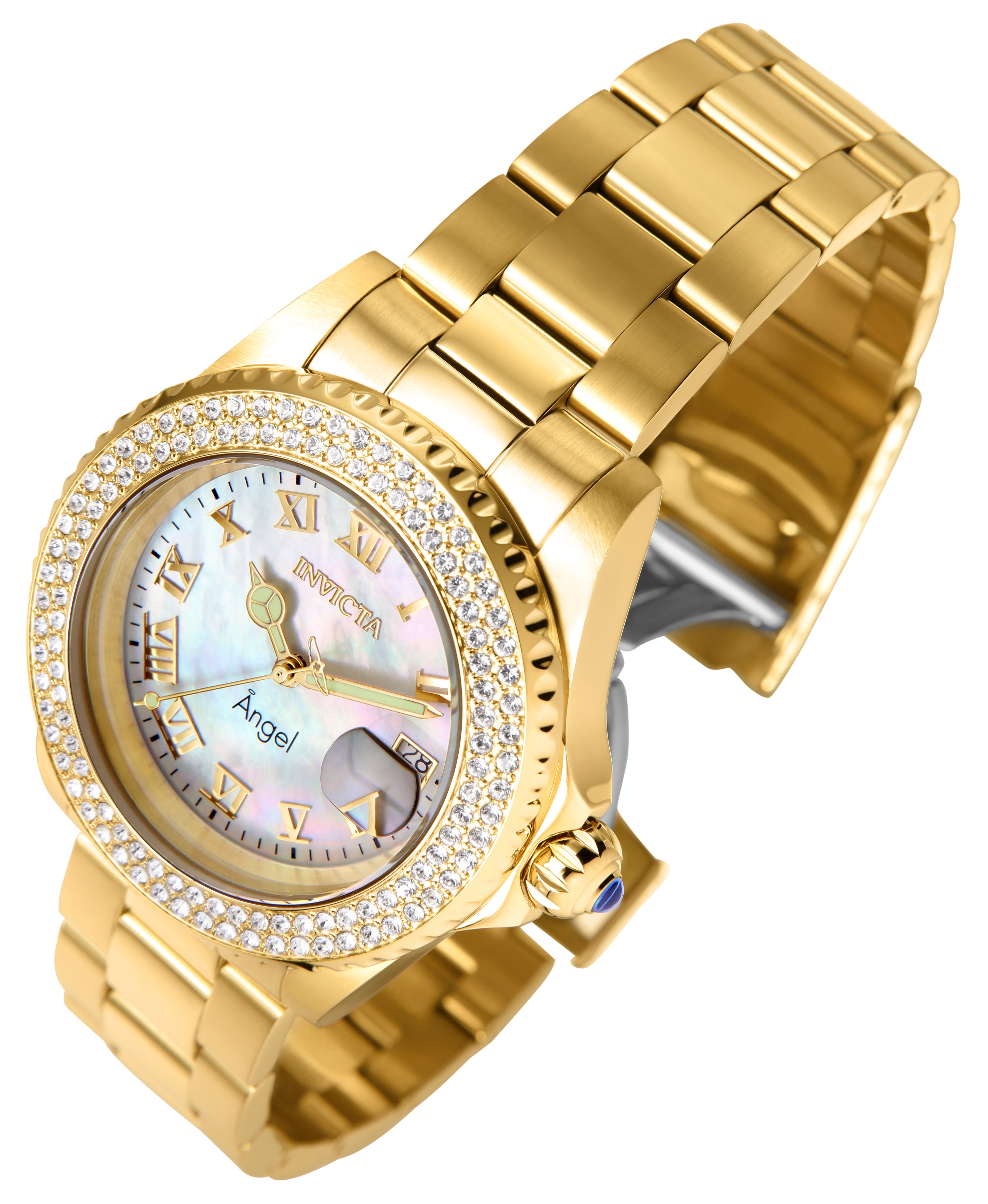 Invicta Angel Swiss Ronda 515 Caliber Women's Watch w/ Mother of Pearl Dial - 40mm, Gold (22875)