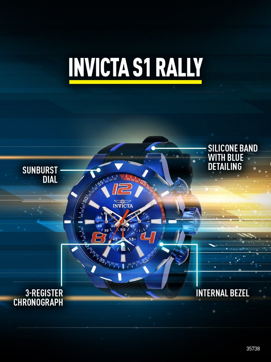 Invicta S1 Rally Overdrive Men's Watch - 52mm. Black. Blue (35738)