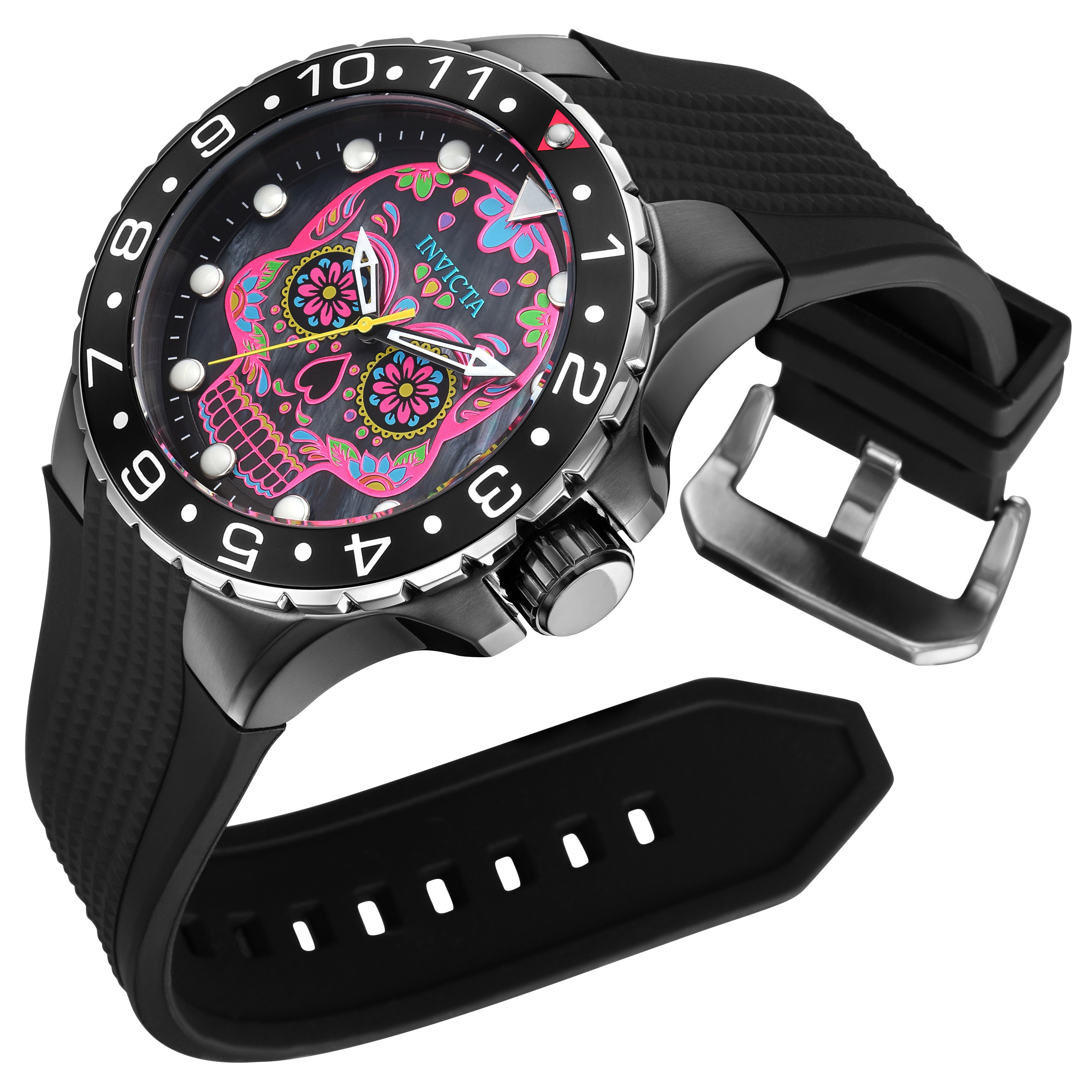Invicta Aviator Dia De Los Muertos Men's Watch w/ Mother of Pearl Dial - 50mm. Black (36854)