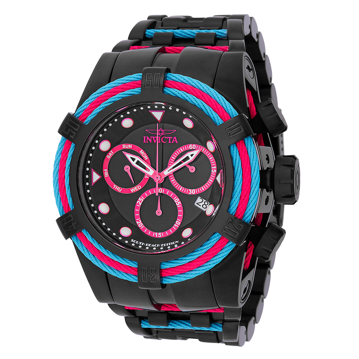 Invicta Bolt South Beach Swiss Ronda Z60 Caliber Men's Watch - 53mm. Hot Pink. Blue. Black (48605)