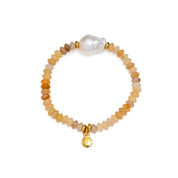 MAYAMAR Bracelet disc orange stone with pearl (MM-01054)
