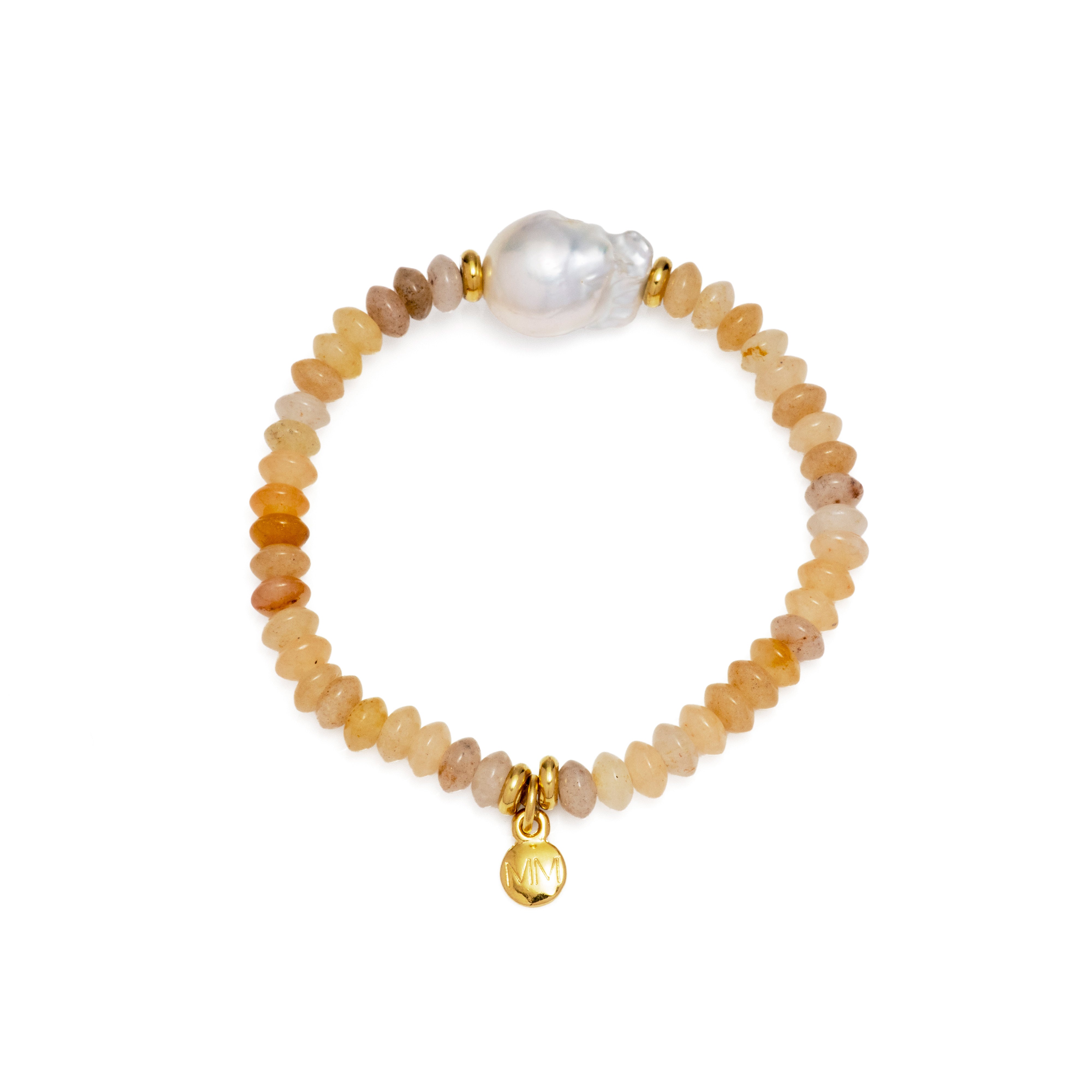 MAYAMAR Bracelet disc orange stone with pearl (MM-01054)