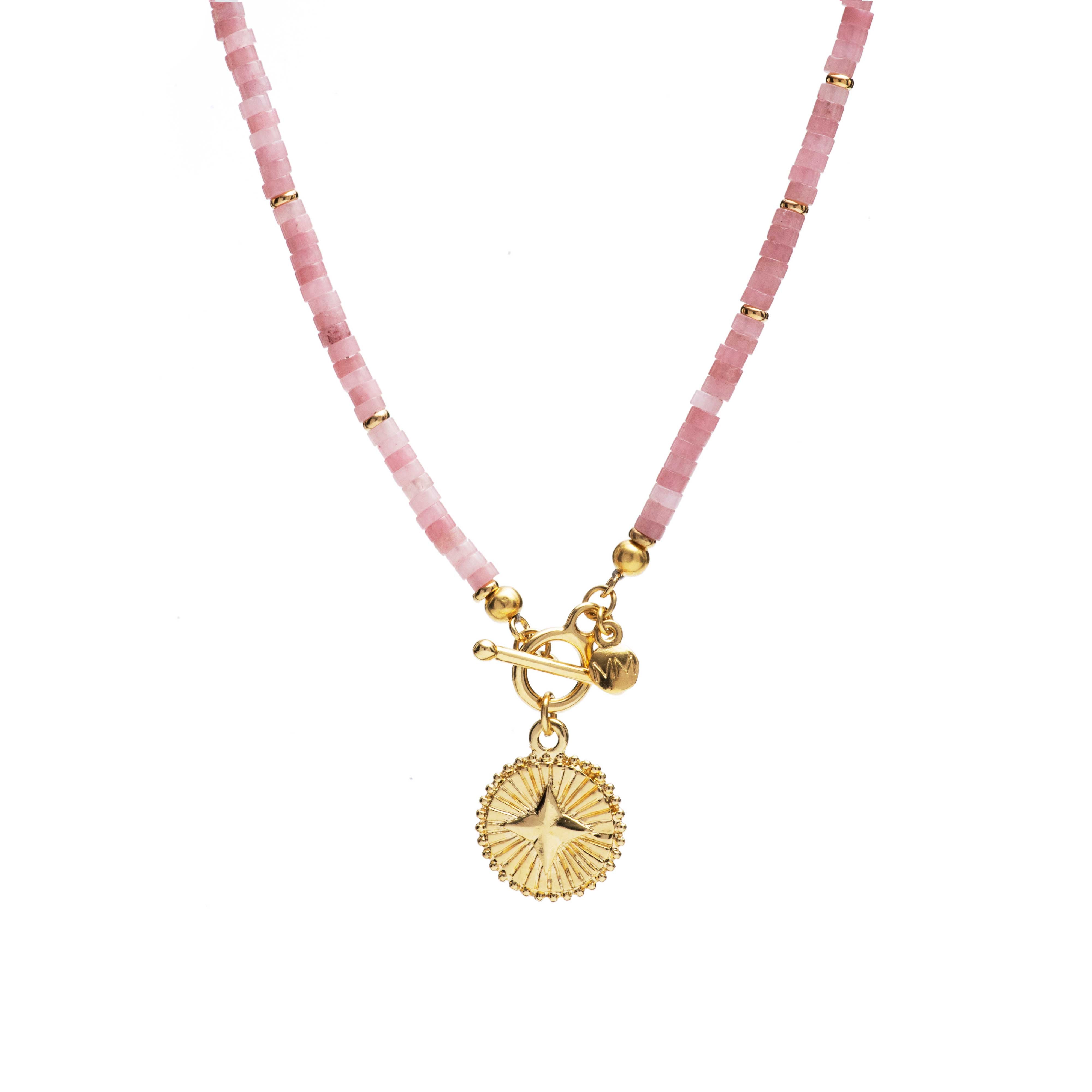 MAYAMAR Pink quartz and starpendant necklace w/ toggle (MM-00767)