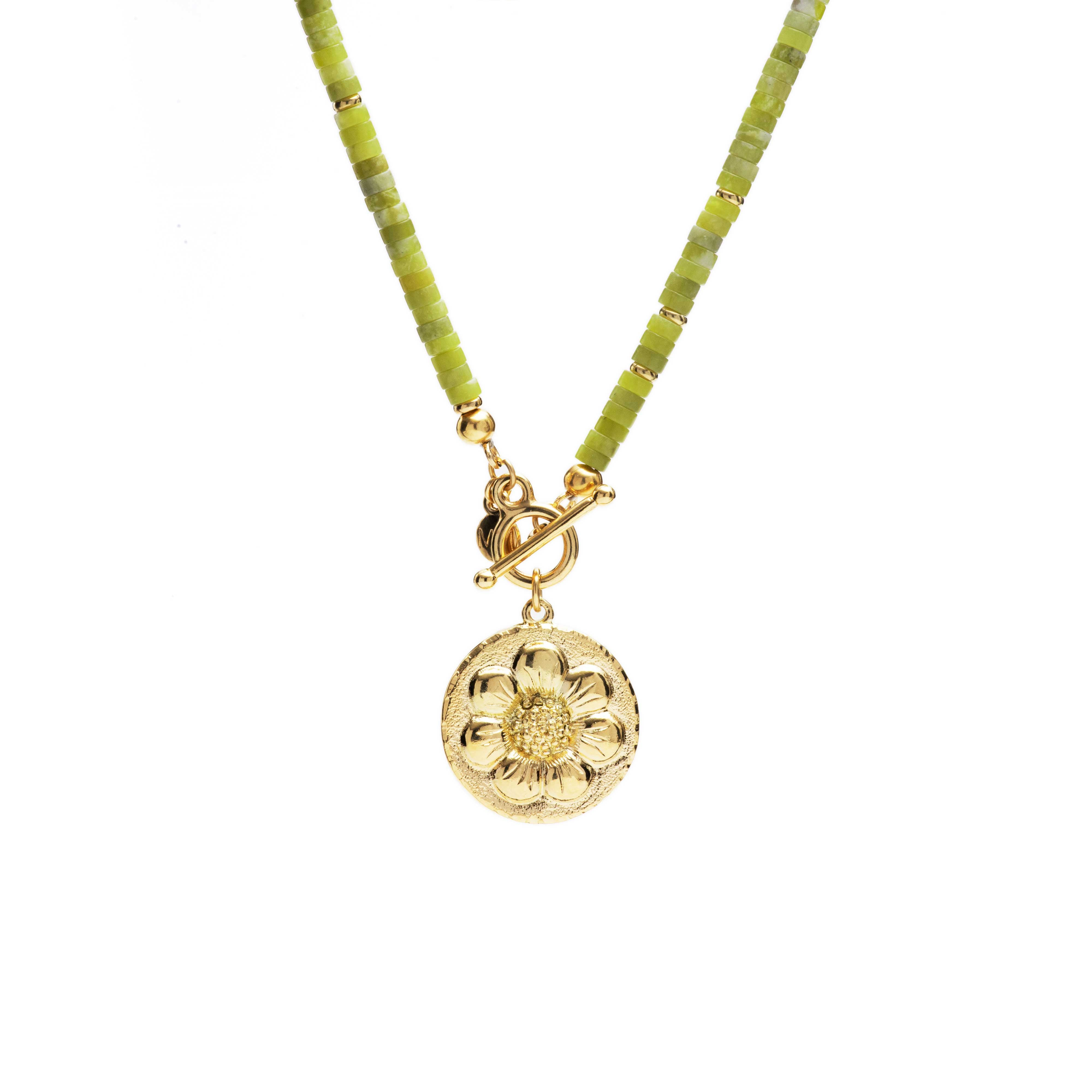 MAYAMAR Green jade, spring pendant necklace w/ toggle (MM-00768)