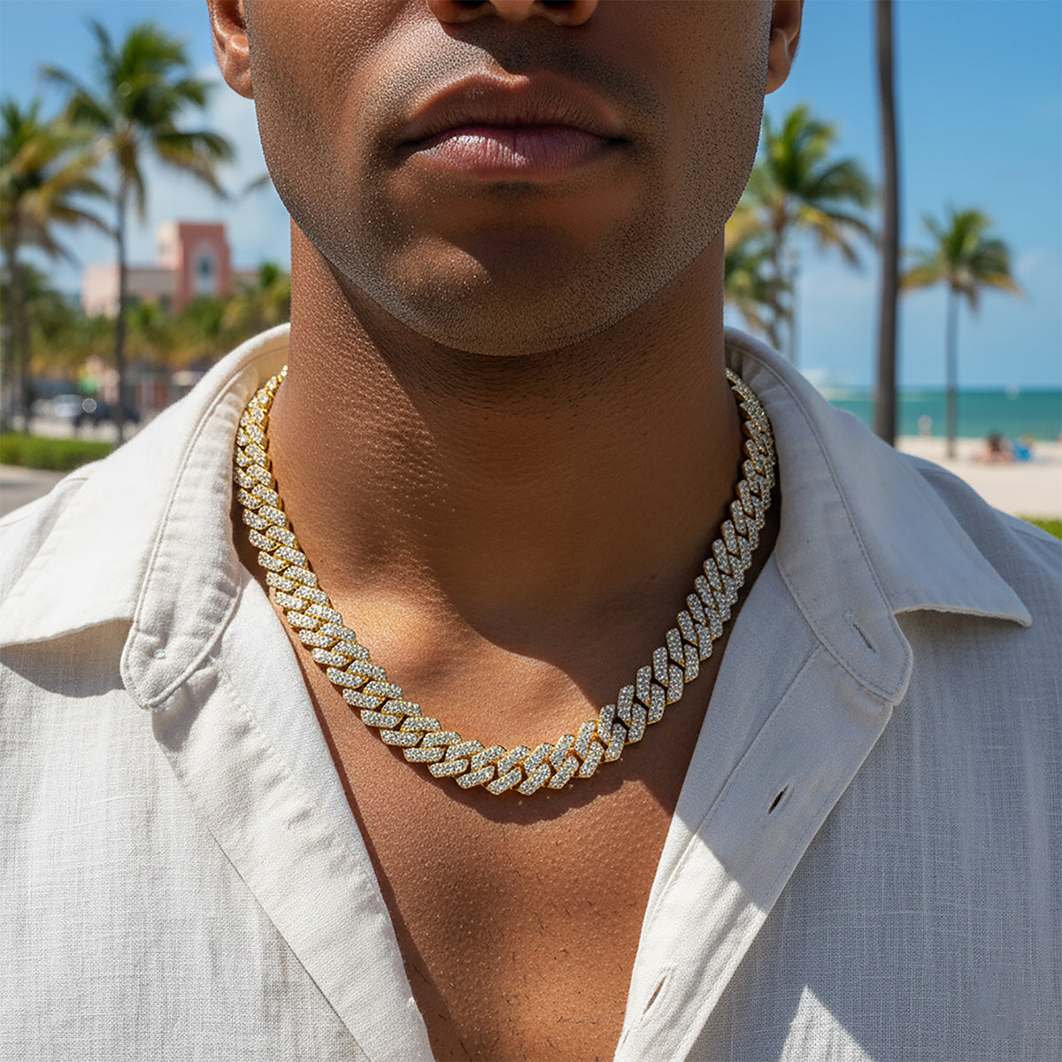 Invicta Elements Men's Iced out Cuban Chain Necklace, Gold (80826)