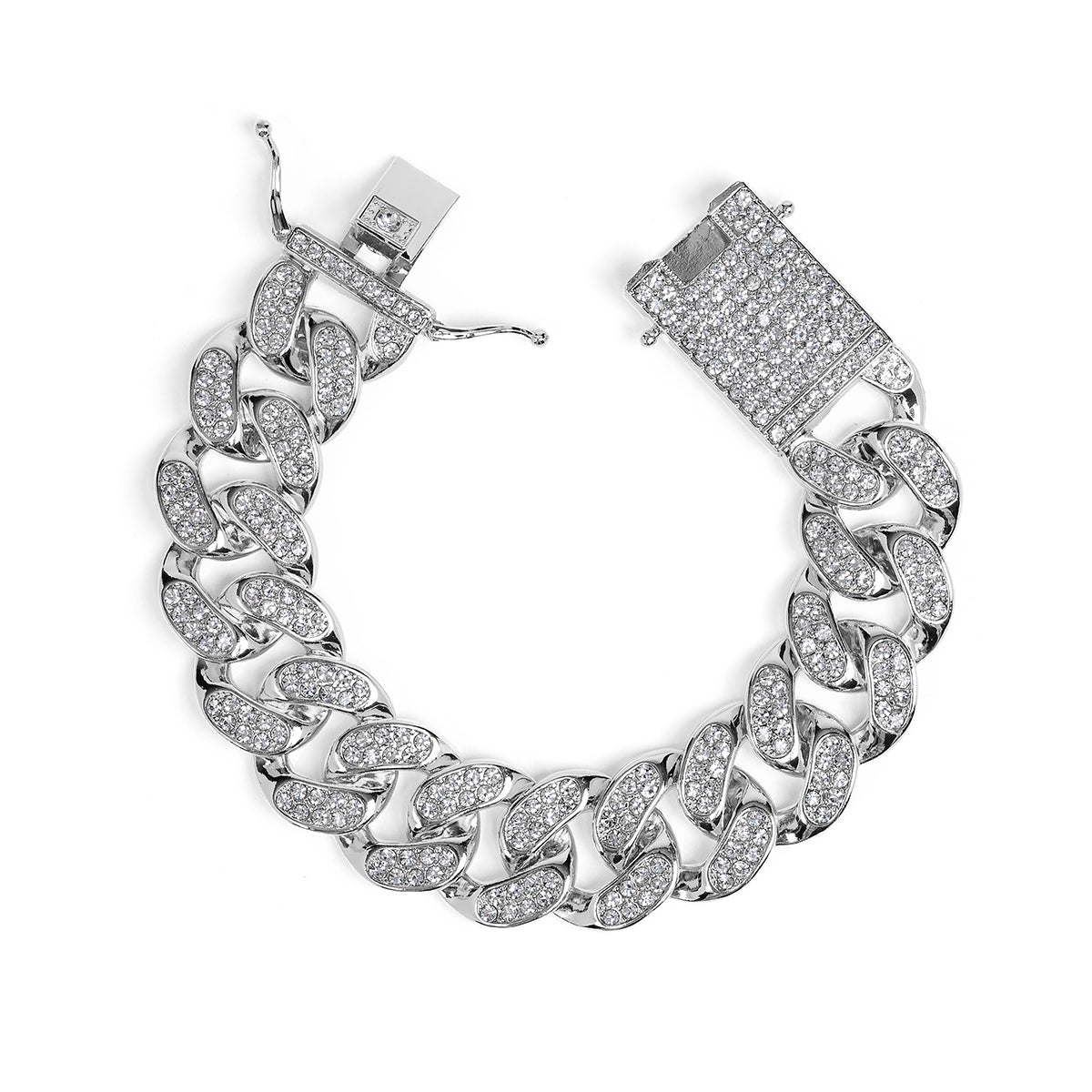 Invicta Elements Men's Iced out Cuban Chain Bracelet, Silver (80839)