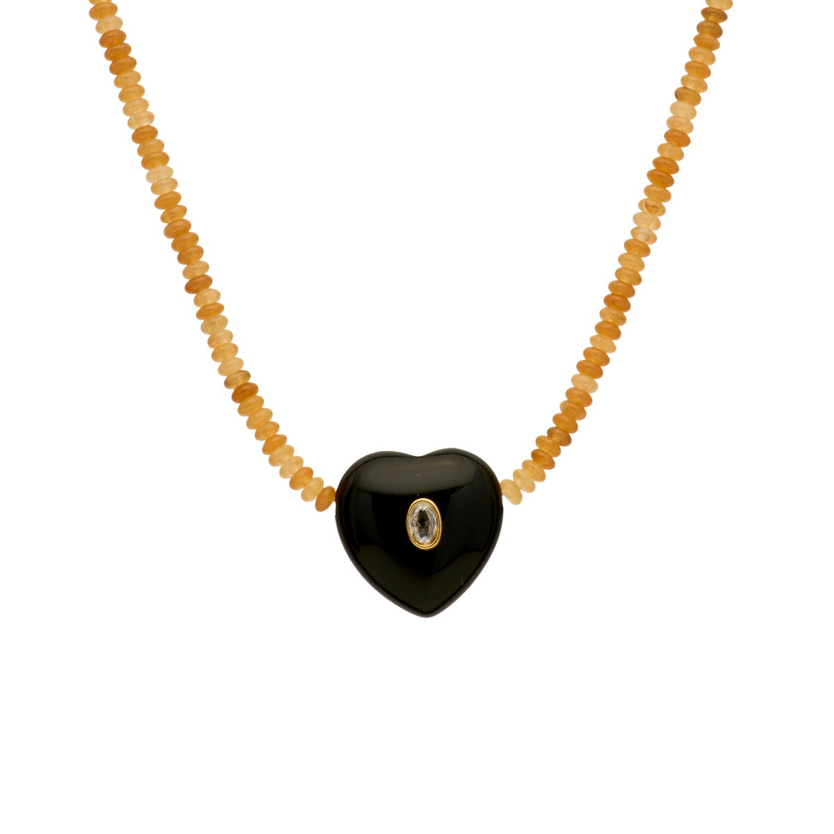 MAYAMAR Adjustable necklace with ambar color beads and onyx heart (MM-01324)