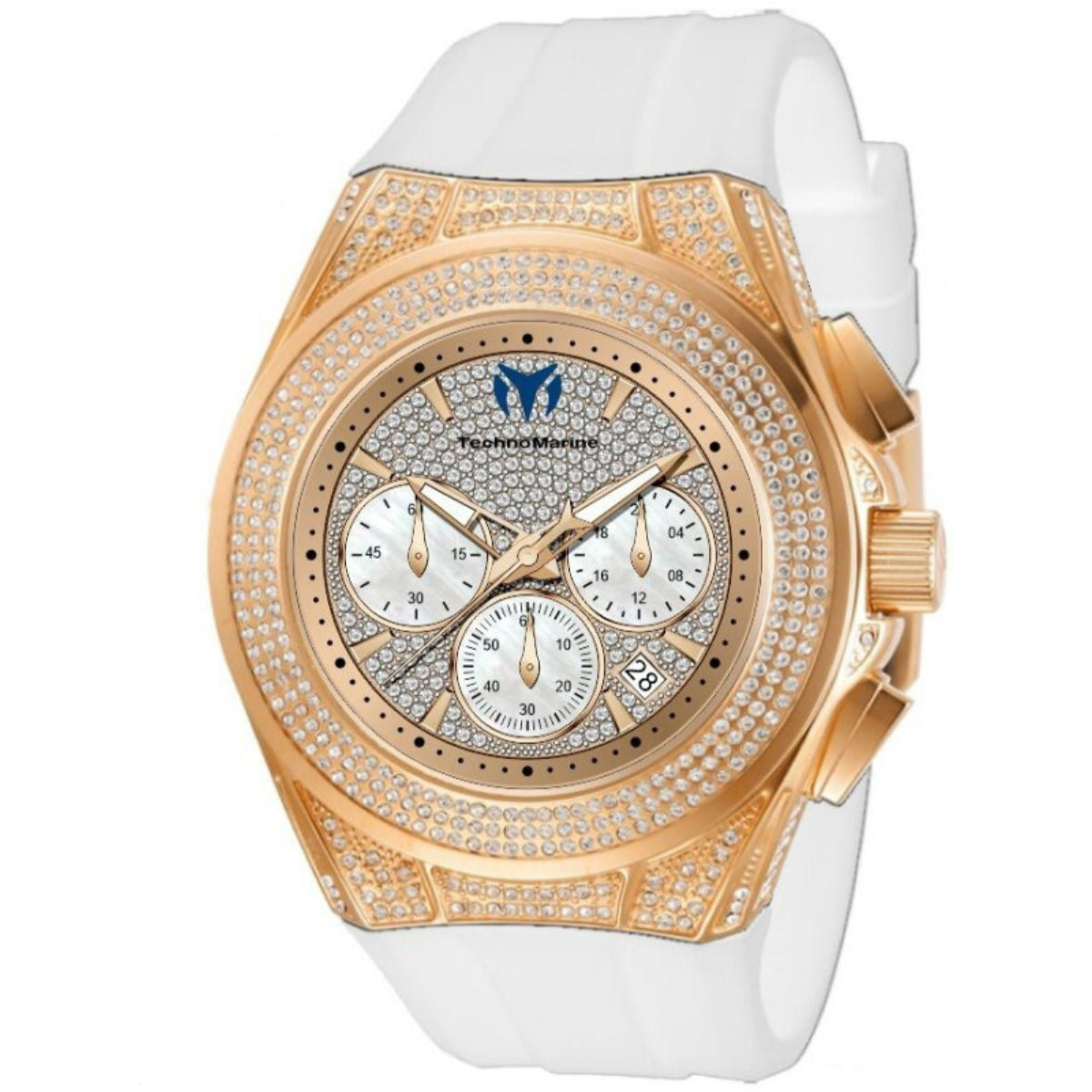 TechnoMarine Cruise Diva Pave Unisex Watch w/ Mother of Pearl Dial - 45mm. White (TM-125033)